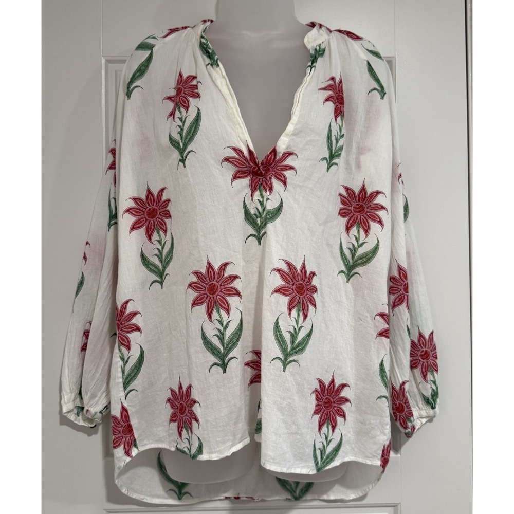 Aish Anthropologie Blouse Top Size XS Floral Boho Shirt Loose Flowy Preppy